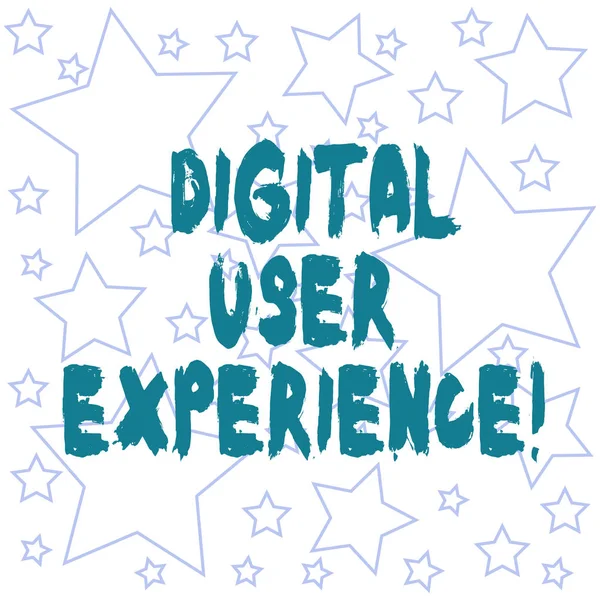 Text sign showing Digital User Experience. Conceptual photo demonstrating s is emotions about using a particular product Outlines of Different Size Star Shape in Random Seamless Repeat Pattern.