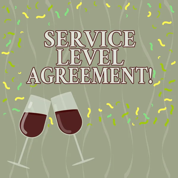 Conceptual hand writing showing Service Level Agreement. Business photo text Commitment between a service provider and a client Filled Wine Glass for Celebration with Scattered Confetti photo.