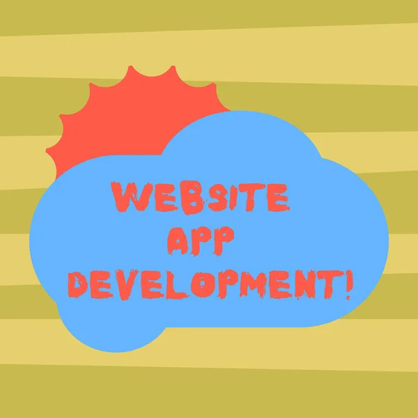 Text sign showing Website App Development. Conceptual photo Creation of application programs save on servers Sun Hiding Shining Behind Blank Fluffy Color Cloud photo for Poster Ads.