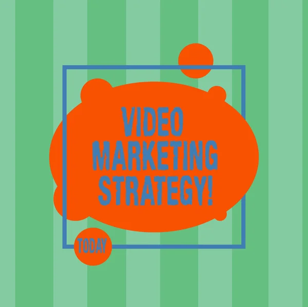 Note d'écriture montrant la stratégie de marketing vidéo. Business photo showcasing intègre la vidéo engageante dans les campagnes marketing Asymétrique blanc photo ovale Forme abstraite à l'intérieur d'un contour carré . — Photo