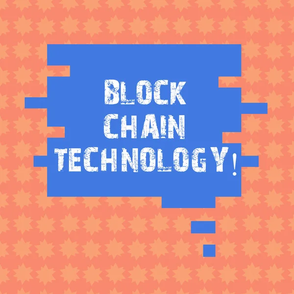 Writing note showing Block Chain Technology. Business photo showcasing Digital ledger stored in a distributed network Speech Bubble in Puzzle Piece Shape for Presentation Ads.