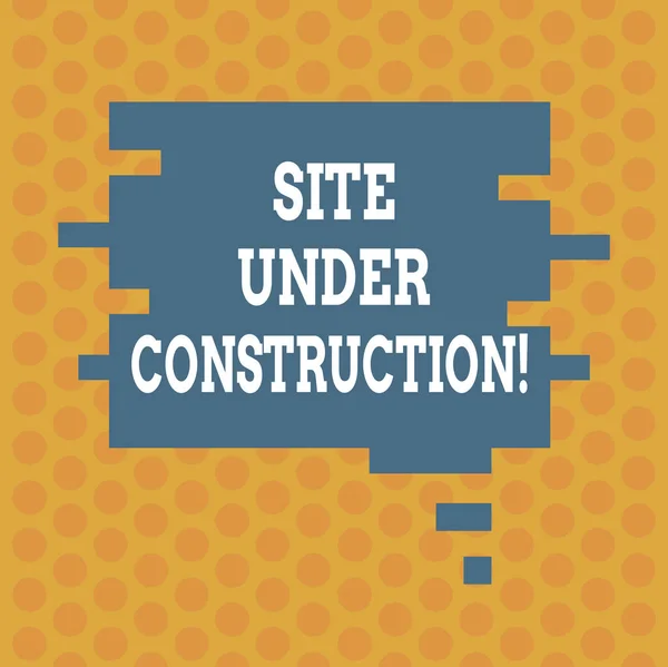 Writing note showing Site Under Construction. Business photo showcasing Implies something is being built for the first time Speech Bubble in Puzzle Piece Shape for Presentation Ads. — Stock Photo, Image
