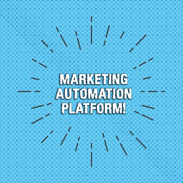 Text sign showing Marketing Automation Platform. Conceptual photo automate repetitive task related to marketing Thin Beam Lines Spreading out Dash of Sunburst Radiating on Tiny Loop Rings.
