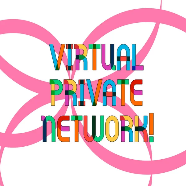 Writing note showing Virtual Private Network. Business photo showcasing network that is constructed using public wires Ribbon Forming Geometric Round Shape Overlapping on Isolated Surface. — Stock Photo, Image