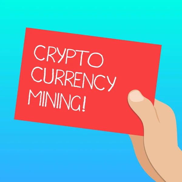 A kézírás szöveg Crypto valuta bányászati. Koncepció értelmében felvétel tranzakció rekord a blockchain rendszer készült Hu elemzés kéz tartja bemutató üres színes papír karton fotó. — Stock Fotó