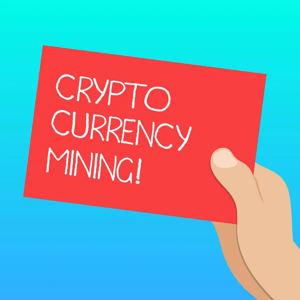 Handwriting text Crypto Currency Mining. Concept meaning recording transaction record in the blockchain system Drawn Hu analysis Hand Holding Presenting Blank Color Paper Cardboard photo.