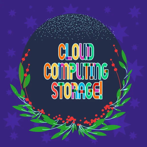 Écriture manuscrite de texte Cloud Computing Storage. Concept signifiant que les données numériques sont stockées dans des piscines logiques ou Internet Forme ovale de couleur vierge avec des feuilles et des bourgeons comme frontière pour l'invitation . — Photo