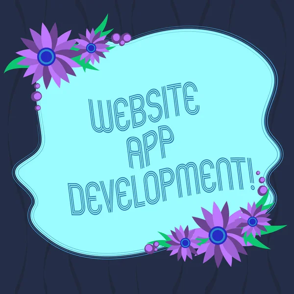 Word writing text Website App Development. Business concept for Creation of application programs save on servers Blank Uneven Color Shape with Flowers Border for Cards Invitation Ads.