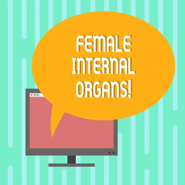 Word writing text Female Internal Organs. Business concept for The internal genital structures of the Mounted Computer Monitor Blank Screen with Oval Color Speech Bubble.