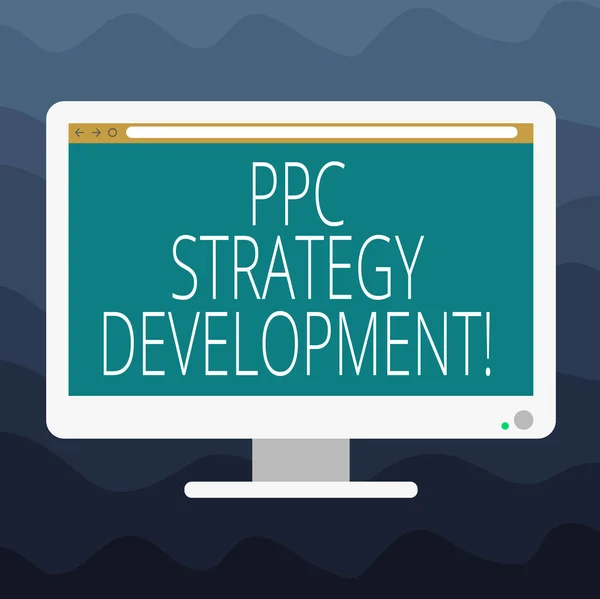 Schrijven van notitie weergegeven: Ppc strategie ontwikkeling. Zakelijke foto presentatie om een actieplan te bouwen effectieve Ppc leeg Computer Desktop Monitor kleur scherm gemonteerd met Progress Bar. — Stockfoto