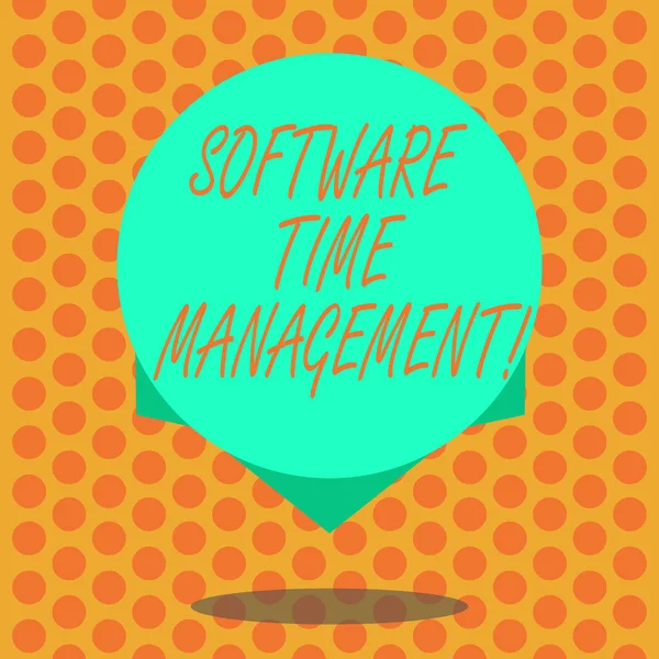 Writing note showing Software Time Management. Business photo showcasing Tools used to monitor workers time spent in work Blank Color Circle Floating photo with Shadow and Design at the Edge.