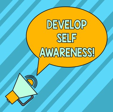 Word metin yazma kendini bilinç geliştirmek. İş kavramı olanlar demonstratingality boş Oval özetlenen konuşma balonu metin balon megafon ses simgesi ile geliştirin keskin gerçekleşmesi için.