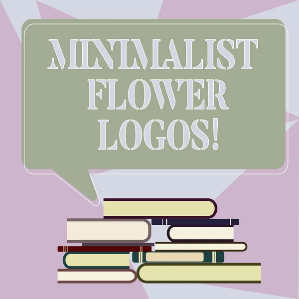 Note d'écriture montrant les logos de fleurs minimalistes. Photo d'affaires mettant en valeur l'utilisation du minimalisme dans la conception du logo pour rendre la marque moderne Pile inégale de livres reliés et bulle vocale rectangulaire . — Photo