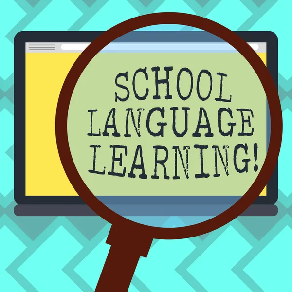 Text sign showing School Language Learning. Conceptual photo school where one studies a foreign language Magnifying Glass Enlarging Tablet Blank Color Screen photo text Space.