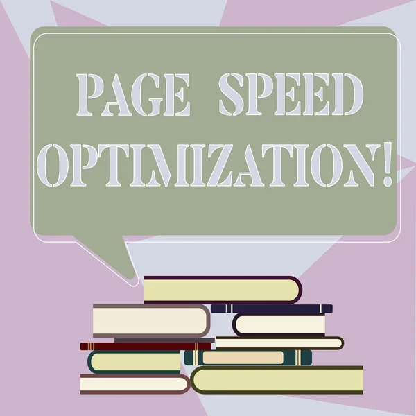 ページ速度最適化を示すメモを書きます。コンテンツ ハードカバー書籍の不均一な杭や長方形の吹き出しに web ページの読み込みの速度を向上させるビジネス写真展示. — ストック写真