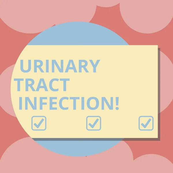 Writing note showing Urinary Tract Infection. Business photo showcasing an infection in any part of the urinary system Rectangular Color Shape with Shadow Coming Out from a Circle.