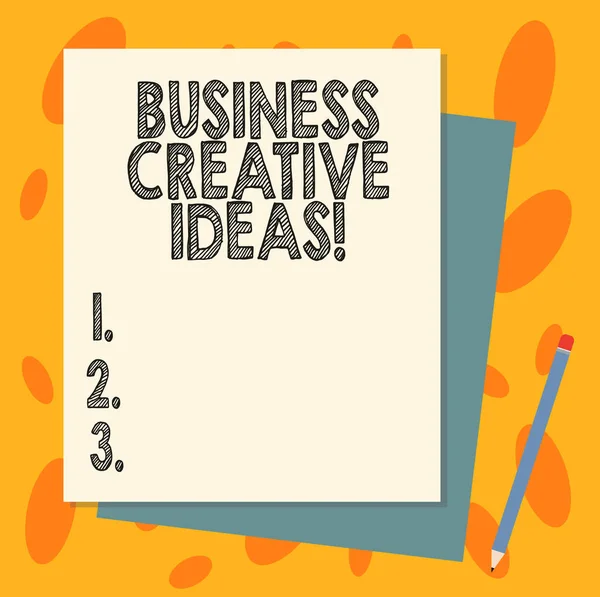 Texte écrit à la main Business Creative Ideas. Concept signifiant Concept qui peut être utilisé pour un gain financier Empilement de papier et crayon Pastel couleur différente . — Photo