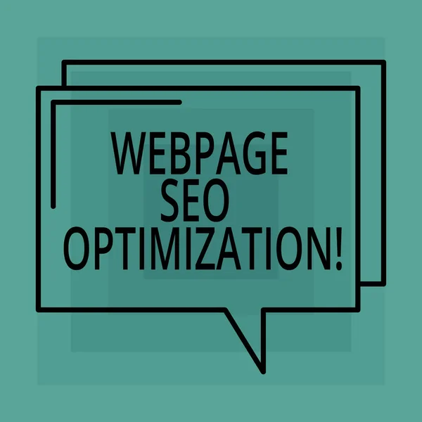 Концептуальное рукописное написание, показывающее Webpage Seo Optimization. Текст бизнес-фото делает онлайн-образование гибким и экономическим Прямоугольный контур Прозрачный Комический пузырь речи пространство . — стоковое фото