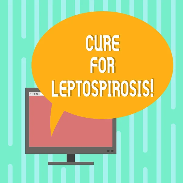 Word pisanie tekstu lekarstwo dla leptospiroza. Koncepcja biznesowa w leczeniu chorób zakaźnych przez antybiotyki zamontowany komputer Monitor pusty ekran z owalne koloru dymek. — Zdjęcie stockowe