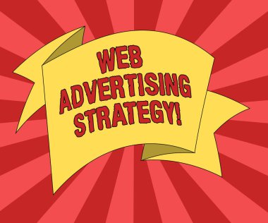 Kavramsal el web reklam stratejisi gösterilen yazma. İş fotoğraf metin bir ürün katlanmış şerit şerit katı renk kanat fotoğraf kutlama için tanıtmak için mevcut sosyal ağlar kullanır.