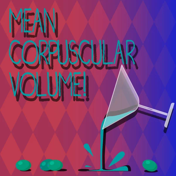 Handwriting text Mean Corpuscular Volume. Concept meaning average volume of a red blood corpuscle measurement Cocktail Wine Glass Pouring Liquid with Splash Grapes and Shadow photo.