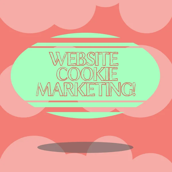 Schreiben Notiz zeigt Website-Cookie-Marketing. Business-Foto präsentiert Informationen und Einsichten der Benutzer der Webseite leere Farbe ovale Form mit horizontalen Streifen schwebend und Schatten. — Stockfoto