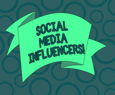 Sosyal medya Influencers gösterilen Not yazma. Onların bilgi için bir üne sahip gösteren vitrine iş fotoğraf 3d şerit şerit katı renk boş kuşak fotoğraf kutlama için katlanmış..