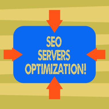 Text sign showing Seo Servers Optimization. Conceptual photo SEO network working at maximum efficiency Arrows on Four Sides of Blank Rectangular Shape Pointing Inward photo.