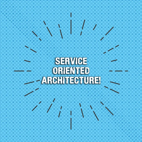 Text tecken visar Service Oriented Architecture. Konceptuella foto Central gränssnitt ett sätt att organisera programvara tunn stråle linjer utspridning Dash av Sunburst strålar på lilla Loop ringar. — Stockfoto