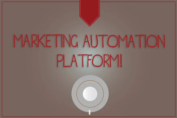 Writing note showing Marketing Automation Platform. Business photo showcasing automate repetitive task related to marketing Coffee Cup Top View Reflection on Blank Color Snap Planner.