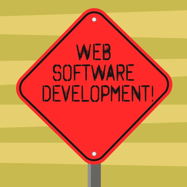 Text sign showing Web Software Development. Conceptual photo plan to make consumers aware of a product Blank Diamond Shape Color Road Warning Signage with One Leg Stand photo.
