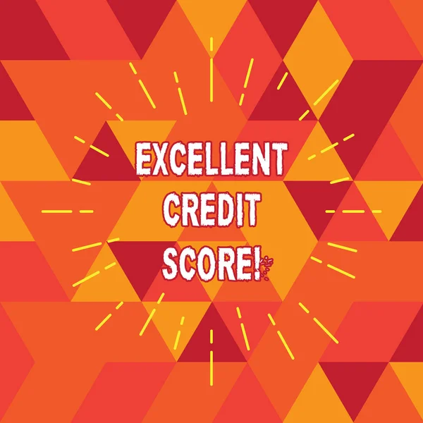 Conceptual hand writing showing Excellent Credit Score. Business photo text number that evaluates a consumer s is creditworthiness Thin Beam Lines Spreading out Sunburst Radiates on Squares.