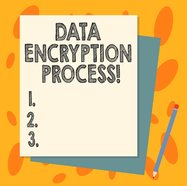 Texto manuscrito Proceso de cifrado de datos. Concepto que significa El método de traducir datos en otra forma Pila de papel de enlace de construcción de diferentes colores pastel en blanco y lápiz . —  Fotos de Stock