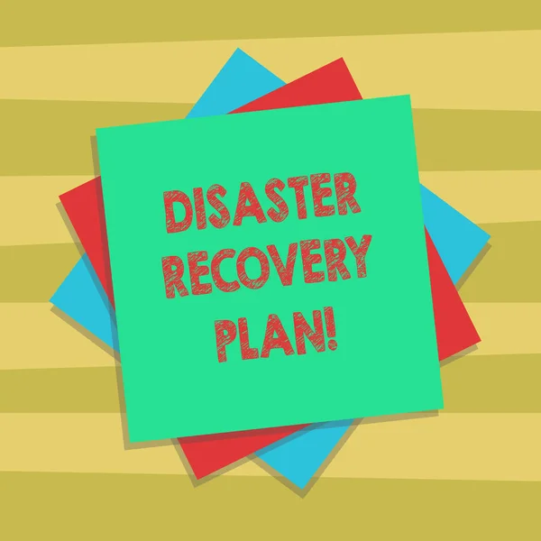 Text sign showing Disaster Recovery Plan. Conceptual photo plan for business stability in the event of disaster Multiple Layer of Blank Sheets Color Paper Cardboard photo with Shadow.