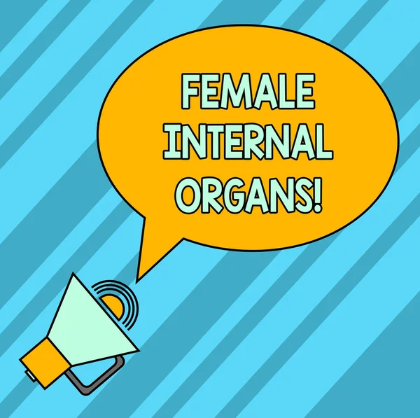 Word writing text Female Internal Organs. Business concept for The internal genital structures of the Blank Oval Outlined Speech Bubble Text Balloon Megaphone with Sound icon.