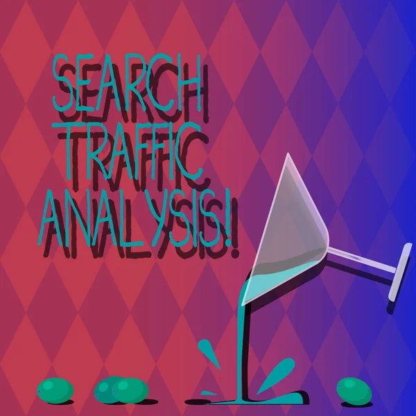 Handwriting text Search Traffic Analysis. Concept meaning network bandwidth monitoring software or application Cocktail Wine Glass Pouring Liquid with Splash Grapes and Shadow photo.