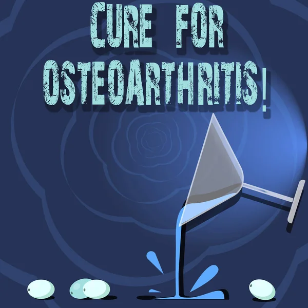 Fogalmi kézi írás, mutatja a Cure For Osteoarthritis. Bemutató kezelés a fájdalom és a merevség az ízületek koktél bor üveg ömlött a Splash szőlő és árnyék, üzleti fotó. — Stock Fotó