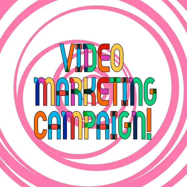 Conceptuele hand schrijven tonen van Video marketingcampagne. Zakelijke foto presentatie van de beoordeling van het voordeel van digitale campagne meerdere lagen van cirkel concentrische convergerende spiraal. — Stockfoto