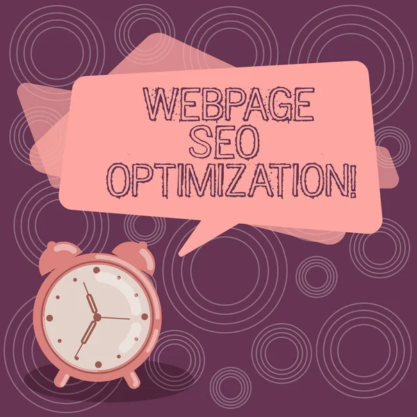 Web sayfası Seo optimizasyon gösterilen metin işareti. Online eğitim esnek ve ekonomik boş dikdörtgen renk konuşma balonu kaplama ve Analog Alarm Clock kavramsal fotoğraf yapar. — Stok fotoğraf