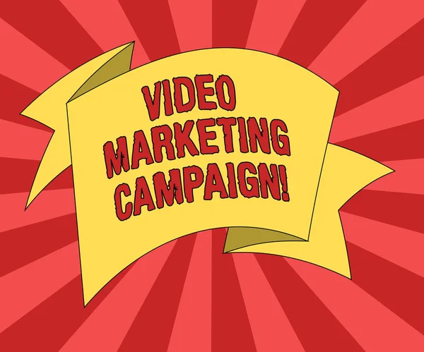 Fogalmi kézi írás, videóinak Marketing kampány mutatja. Üzleti fénykép szöveg értékelésekor a ünnepe digitális kampány hajtogatott szalag szalag szilárd színű szárny fénykép előnyeit. — Stock Fotó