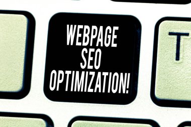 Web sayfası Seo optimizasyon gösterilen metin işareti. Kavramsal fotoğraf yapar online eğitim esnek ve ekonomik klavye tuşuna basarak tuş takımı fikir bilgisayar ileti oluşturmak için niyet.