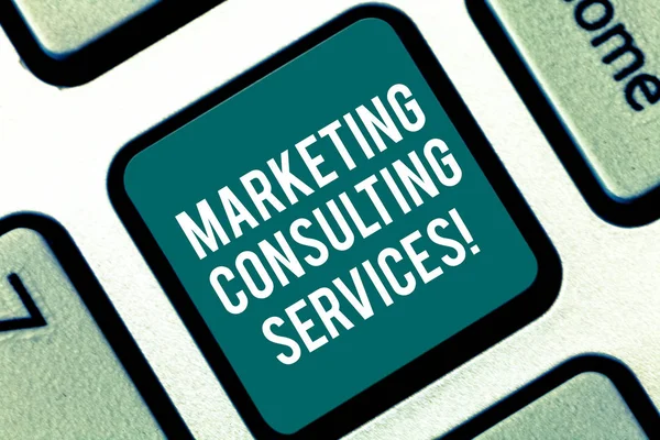 Handwriting text Marketing Consulting Services. Concept meaning create and implement marketing strategies Keyboard key Intention to create computer message pressing keypad idea.