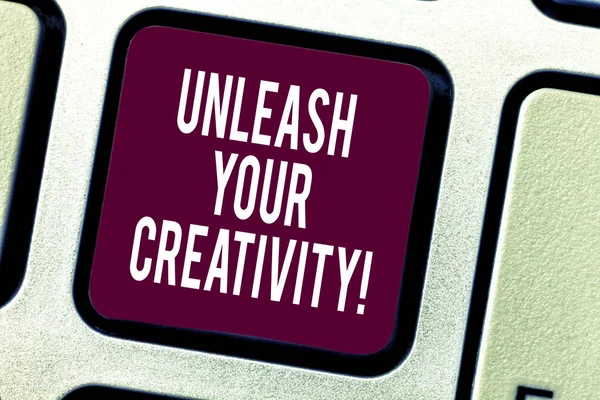 Text sign showing Unleash Your Creativity. Conceptual photo Getting in touch what you are passionate about Keyboard key Intention to create computer message pressing keypad idea. — Stock Photo, Image