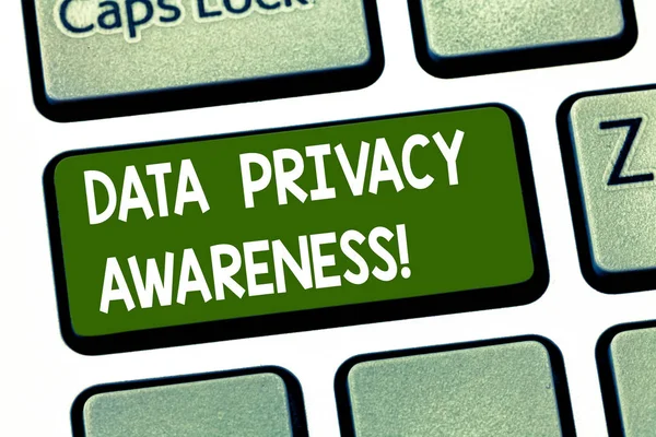 Conceptual hand writing showing Data Privacy Awareness. Business photo showcasing Respecting privacy and protect what we share online Keyboard key Intention to create computer message idea.