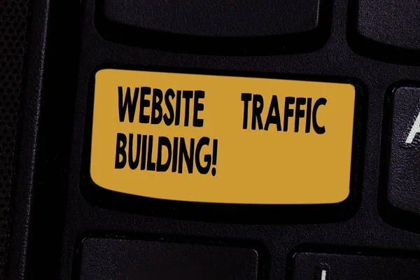 Text sign showing Website Traffic Building. Conceptual photo cookies allow marketers to follow web users Keyboard key Intention to create computer message pressing keypad idea.