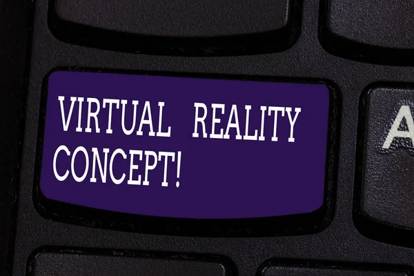 Текстовий знак, що показує концепцію віртуальної реальності. Концептуальне фото штучного середовища, яке створюється за допомогою програмного забезпечення Клавіатурна клавіатура Інтенсивність для створення комп'ютерних повідомлень натискання ідеї клавіатури . — стокове фото