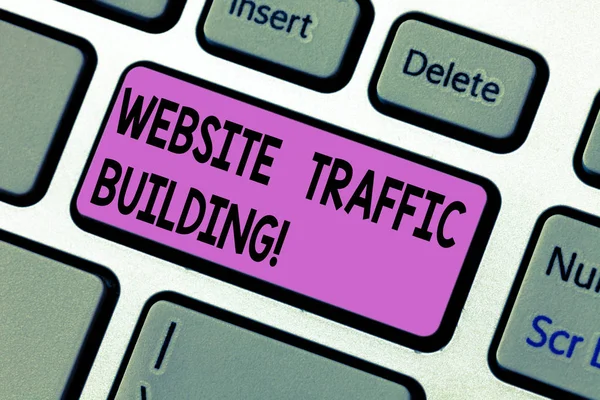 Handwriting text writing Website Traffic Building. Concept meaning cookies allow marketers to follow web users Keyboard key Intention to create computer message pressing keypad idea.