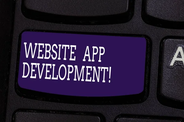 Text sign showing Website App Development. Conceptual photo Creation of application programs save on servers Keyboard key Intention to create computer message pressing keypad idea.