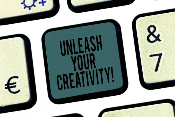 Word writing text Unleash Your Creativity. Business concept for Getting in touch what you are passionate about Keyboard key Intention to create computer message pressing keypad idea. — Stock Photo, Image