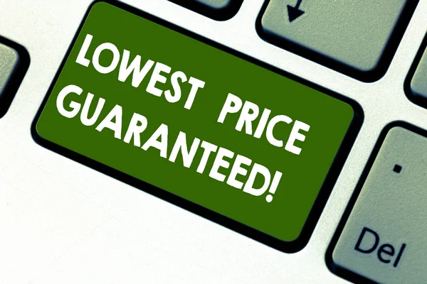 Word writing text Lowest Price Guaranteed. Business concept for Price charges are the lowest among competitors Keyboard key Intention to create computer message pressing keypad idea.